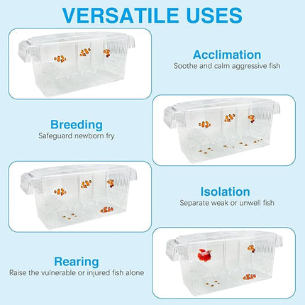 Tfwadmx Fish Breeding Box - 4 Rooms HD Aquarium Breeder with Suction Cups, Baby Hatchery Acrylic Incubator Isolation Box, Artificial Plant for Guppy Hatchery