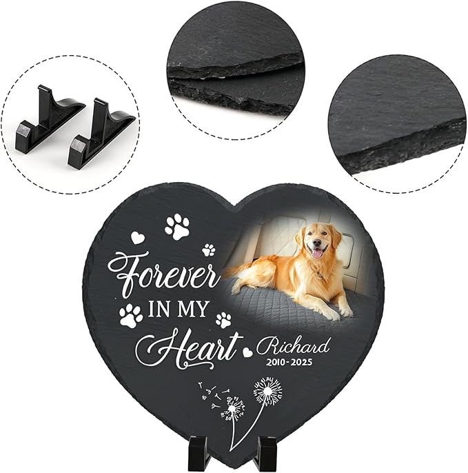 Personalized Pet Memorial Stone - Custom Dog Grave Marker with Name & Photo - Sympathy Gifts for Loss of Beloved Dog - Cemetery Decor - Rainbow Bridge Memorial for Dogs (Style C)