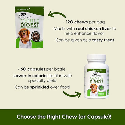 ARK NATURALS Gentle Digest Soft Chews, Vet Recommended Dog and Cat Prebiotics and Probiotics, Digestive and Immune System Support, 120 Count, greens, 326002