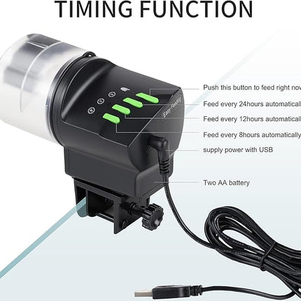 DXOPHIEX Automatic Fish Feeder Food Dispenser Vacation Fish Feeder Powered by Battery and USB for Aquarium and Turtle Tank