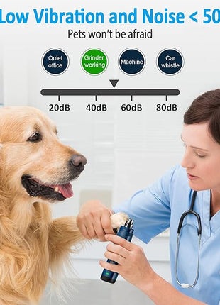 Casfuy Dog Nail Grinder with 2 LED Light - 4.8V Super Powerful 2-Speed Electric Pet Nail Trimmer for Medium Large Dogs Quiet Rechargeable Painless Paws Grooming & Smoothing Tool (Dark Blue)