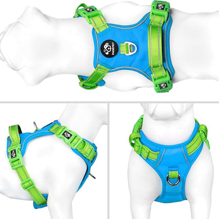 PHOEPET No Pull Dog Harness, Unique Colors Reflective Adjustable Dog Vest, with Soft Training Handle Metal Clips for Small Medium Large Dogs (Blue Base & Green Straps,S)