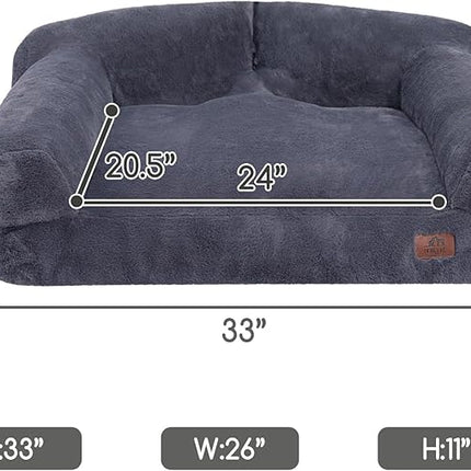 Hollypet Fluffy Plush Pet Sofa Soft Calming Pet Sofa Beds for Medium and Large Dogs, L, Gray