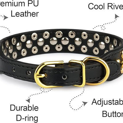 Epesiri Golden Spike Collar for Dogs, Gold Spiked Dog Collar, Durable PU Leather Studded Dog Collar with Leash, Funny Mushrooms Rivet Small Puppy Pet Cat Adjustable Collar, Black XL