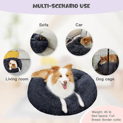 Himax Dog Beds for Large Dogs, Donut Dogs Beds with Blanket Attached, Calming Dog Bed Washable (20"/26"/35") Grey
