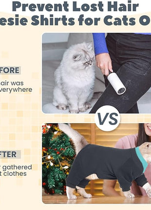 Cat Hair Sticky Onesie, Prevent Hair Loss Cat Pajamas, Long Sleeves Anti-Licking & Skin Disease Recovery Suit for Cats, Sphynx Clothes Costumes Outfits for Pet