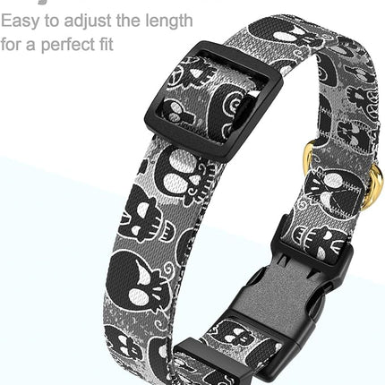 Rnivvi Dog Collar for Medium Dogs, Cute Heavy Duty Adjustable Puppy Collar with Quick Release Buckle for Girl & Female, Pet Accessories for Walking Running, M Length 1" Width, Black Skull