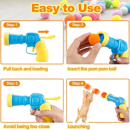 31Pcs Cat Ball Toy Launcher Gun,Cat Balls Fetch Toy,30Pcs Plush Fuzzy Balls Launcher Cat Toy for Cats with 1 Gun,Funny Interactive Cat Toys for Bored Indoor Adult Cats,Cute Kitten Kitty Toys