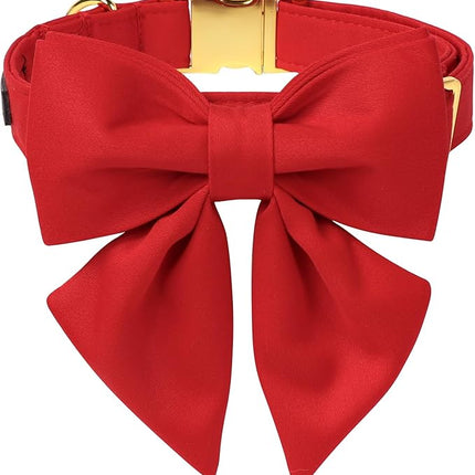 Maca Bates Red Dog Collar with Cute Solid Sailor Bow Tie for Extra Small Girl Boy Dogs,Girly Adjustbale Durable Breakaway Soft Collars with Bowtie for Female Male Puppy,Pet with Metal Buckle