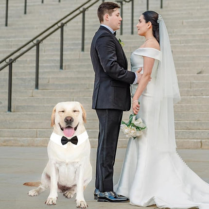 Dog Bowtie, KOOLMOX Dog Bow Tie Collar Handcrafted Adjustable Formal Pet Black Bowtie Neck Bow for Dogs Medium to Large Boy Dogs Tuxedo Collar Pet Wedding Birthday Gift