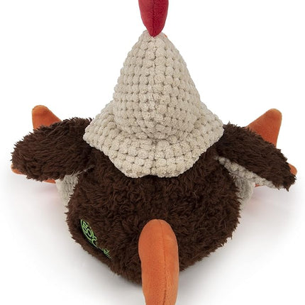 goDog Checkers Fat Rooster Squeaky Plush Dog Toy, Chew Guard Technology - Brown, Large