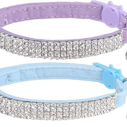 EXPAWLORER Soft Velvet Safe Cat Collars for Girl Cats - Rhinestones Bling Diamante Adjustable Collars Breakaway- Chirstmas Cat Clollar Gifts with Bells for Boy Cats Kitty and Small Dogs
