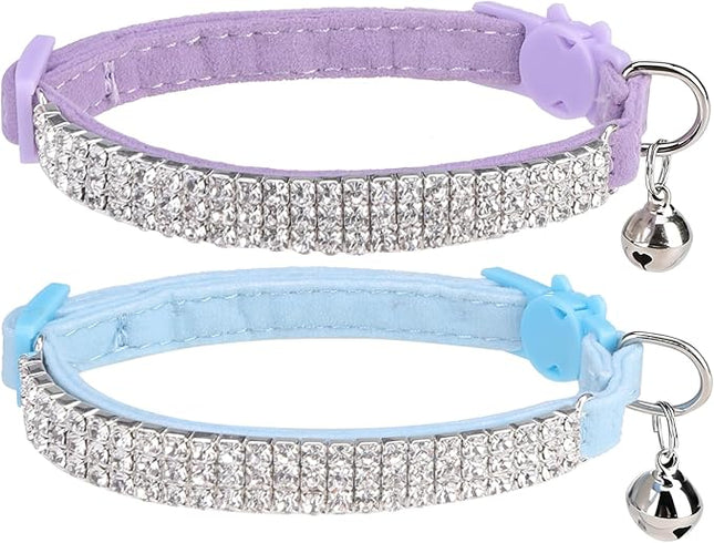 EXPAWLORER Soft Velvet Safe Cat Collars for Girl Cats - Rhinestones Bling Diamante Adjustable Collars Breakaway- Chirstmas Cat Clollar Gifts with Bells for Boy Cats Kitty and Small Dogs
