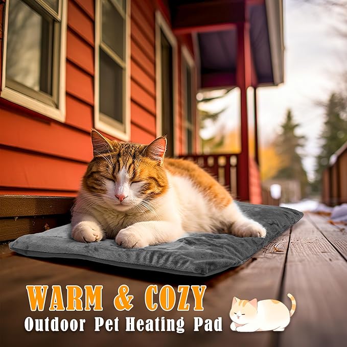 Kiroto Outdoor Pet Heating Pad for Cat Dog, Heated Mat with Waterproof Cover and Automatic Temperature Control, Suitable for Cat Houses, Dog Houses, Small Beds, Porches, 20'' x 16'',Gray
