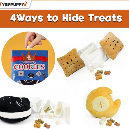 YEPPUPPY Sniffing Play for Mental Stimulation& Hide & Seek Plush Treat Dispenser – Boredom-Busting Interactive Burrow Dog Toy – Snuffle Puzzle Enrichment Gamewith Crinkle Bag and Cookies Design