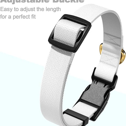 Rnivvi Dog Collar for Small Dogs, Classic Heavy Duty Adjustable Puppy Collar with Quick Release Buckle for Boy Girl & Female,Pet Accessories for Walking Running Training, S Length 3/4" Width, White