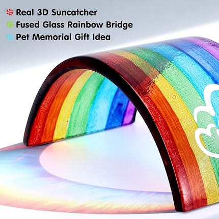 Huray Rayho Rainbow Bridge Fused Glass 3D Colorful Bridge with Sympathy Card Memorial Gift for Dog Cat Guinea Pig Lover Pet Lost Present Sorry Gift Set of 2
