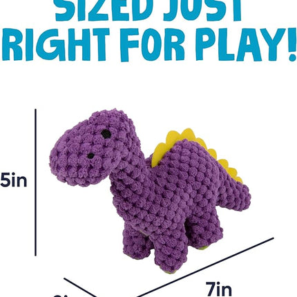 goDog Checkers Just for Me Dinos Bruto Squeaky Plush Dog Toy, Chew Guard Technology - Purple, Mini
