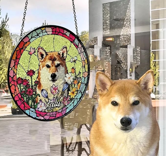 Custom Dog Portrait Stained Glass Suncatcher, Pet Memorial Stained Glass Photo Suncatcher, Staineds Glass Dog Memorial, Loss of Dogs Sympathy Gift Personalized, Pet Loss Gifts /14