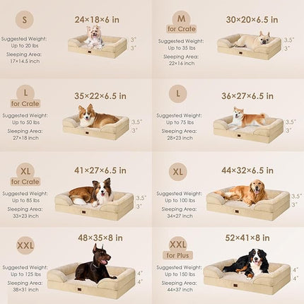 EHEYCIGA Orthopedic XL Dog Beds, Waterproof Memory Foam Dog Bed for Extra Large Dogs, Non-Slip Bottom and Egg-Crate Foam Big Pet Couch Bed with Washable Removable Cover, Graige