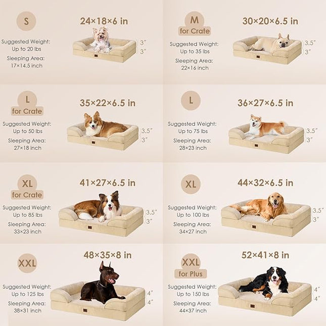 EHEYCIGA Orthopedic XL Dog Beds, Waterproof Memory Foam Dog Bed for Extra Large Dogs, Non-Slip Bottom and Egg-Crate Foam Big Pet Couch Bed with Washable Removable Cover, Graige