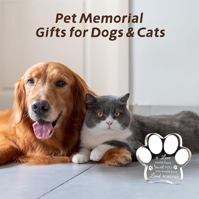 Cynlsum Pet Memorial Ornament Remembrance Gifts: Loss of Dog Cat Sympathy Gift Crystal Cute Paw Shape Decor Ornament for Dogs Puppy Keepsake