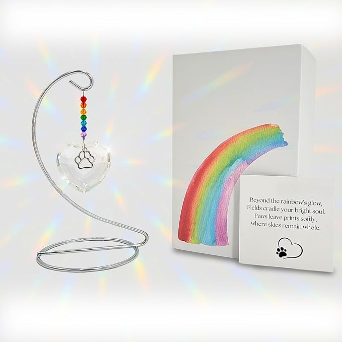 Dog Memorial Gifts for Loss of Dog, Rainbow Bridge Crystal Heart and Paw Suncatcher, Pet Memorial Gifts for Dogs, Pet Loss Sympathy Gift, Dog Remembrance Gift