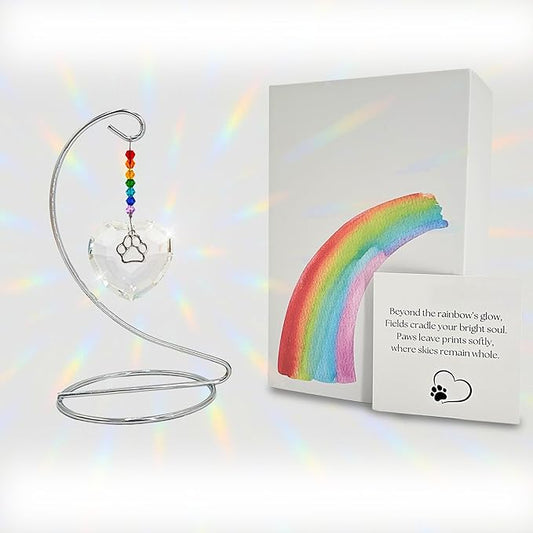 Dog Memorial Gifts for Loss of Dog, Rainbow Bridge Crystal Heart and Paw Suncatcher, Pet Memorial Gifts for Dogs, Pet Loss Sympathy Gift, Dog Remembrance Gift