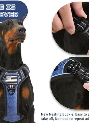 BUMBIN Tactical Dog Harness for Large Dogs No Pull, Famous TIK Tok No Pull Puppy Harness, Fit Smart Reflective Pet Walking Harness for Training, Adjustable Dog Vest Harness with Handle Denim Blue L