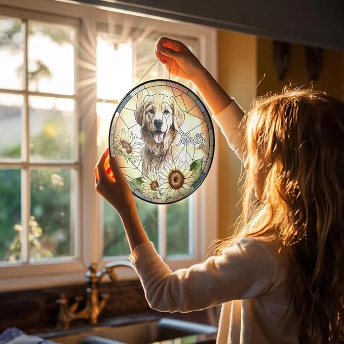 Custom Dog Portrait Stained Glass Window Hanging Light Catcher, Pet Memorial Stained Glass Photo, Dog Memorial Gift Pet Loss Gift