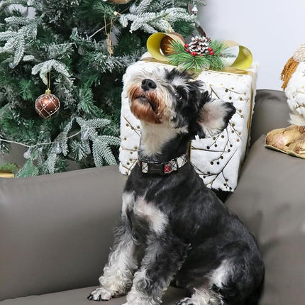 ARING PET Christmas Dog Collar, Cute Red Green Plaid Cotton Lightweight Pet Puppy Collars for Small Medium Large Dogs-L