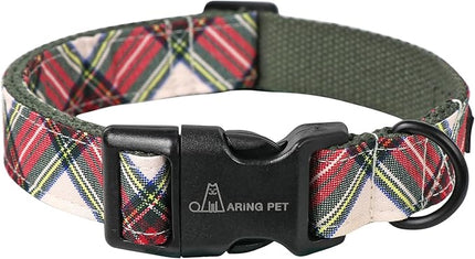 ARING PET Christmas Dog Collar, Cute Red Green Plaid Cotton Lightweight Pet Puppy Collars for Small Medium Large Dogs-M