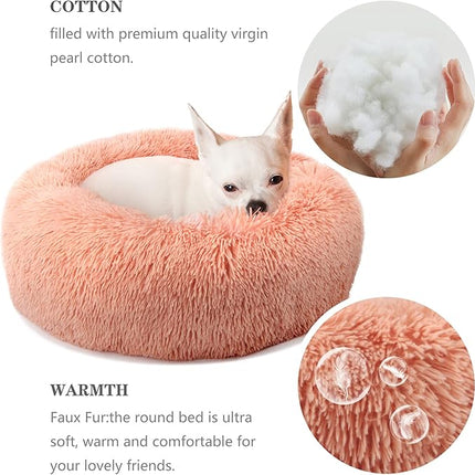 Pink Dog Beds for Small Dogs 19 inches Anxiety and Calming Washable Fluffy Cute Puppy Beds Girl Fits up to 15 lbs
