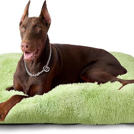 EHEYCIGA Fluffy XXL Dog Crate Pad, Plush Faux Fur Crate Bed for Extra Large Dogs, Calming Anti Anxiety XXL Dog Bed, Washable Warm Mat with Non-Slip Bottom, Green