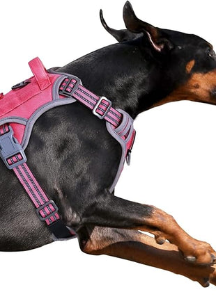 BUMBIN Tactical Dog Harness for Large Dogs No Pull, Famous TIK Tok No Pull Puppy Harness, Fit Smart Reflective Pet Walking Harness for Training, Adjustable Dog Vest Harness with Handle Pink L