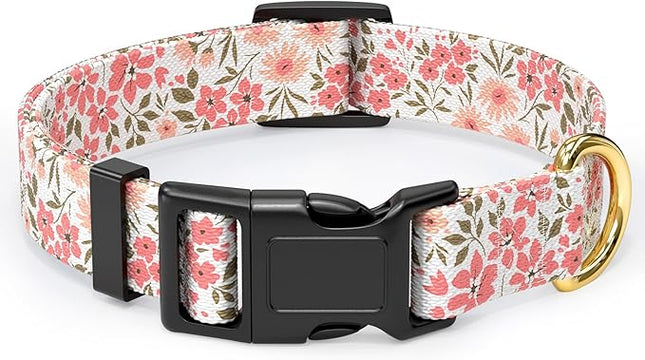 Rnivvi Dog Collar for Small Dogs, Cute Floral Heavy Duty Adjustable Puppy Collar with Quick Release Buckle for Girl & Female, Pet Accessories for Walking Running, S Length 3/4" Width, Pink White