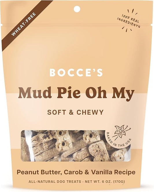 Bocce's Bakery Oven Baked Mud Pie Oh My Treats for Dogs, Wheat-Free Everyday Dog Treats, Made with Real Ingredients, Baked in The USA, All-Natural Soft & Chewy Cookies, PB, Carob & Vanilla, 6 oz