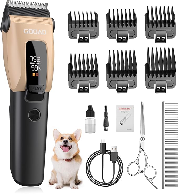Dog Clippers for Grooming for Heavy Thick Coat, LED Light 2200mAh Dog Grooming Kit, Low Noise Hair Trimmer,Cordless Pet Hair Shaver with Stainless Steel Blade for Small and Large Dogs