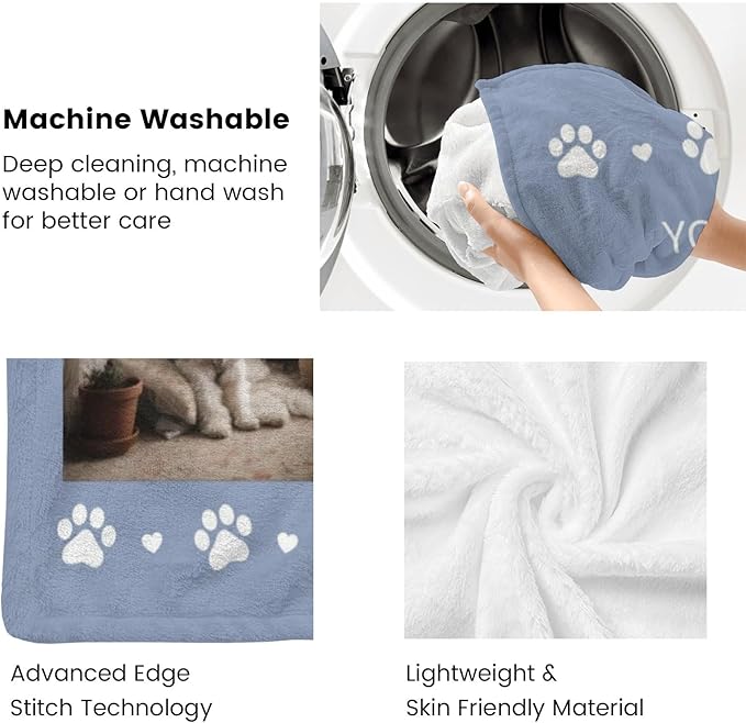 Artsadd Custom Dog Photo Blanket Personalized Pet Memorial Blanket with Pictures & Name - Memorial Gifts for Loss of Dog Cat, Pet Sympathy Remembrance Gifts, in Loving Memory Blanket