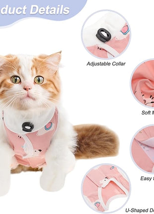 Cat Recovery Suit, Soft Breathable Cat Surgeries Suit, Cat Onesie for Cats After Surgeries, Prevents Licking Wounds, M, Pink