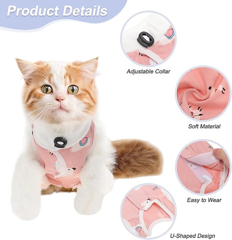Cat Recovery Suit, Soft Breathable Cat Surgeries Suit, Cat Onesie for Cats After Surgeries, Prevents Licking Wounds, M, Pink
