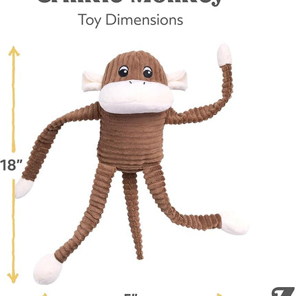 ZippyPaws Spencer The Crinkle Monkey Plush Dog Toy with Round Squeaker and Crinkle Arms and Legs, Large, Brown