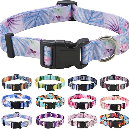 Dog Collar with Bohemia Floral Tribal Geometric Patterns - Soft Ethnic Style Collar Adjustable for Small Medium Large Dogs (Purple Flower, L