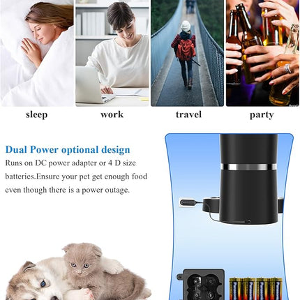 Automatic Cat Feeder, WellToBe Pet Feeder Food Dispenser for Cat & Small Dog with Two-Way Splitter and Double Bowls, up to 6 Meals with Portion Control, Voice Recorder - Battery and Plug-in Power