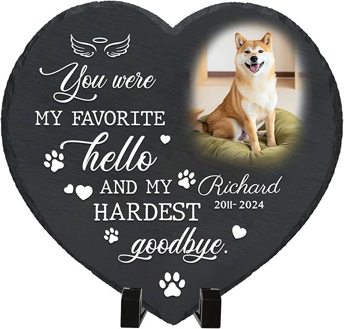 Personalized Pet Memorial Stone - Custom Dog Grave Marker with Name & Photo - Sympathy Gifts for Loss of Beloved Dog - Cemetery Decor - Rainbow Bridge Memorial for Dogs (Style F)
