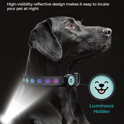 Dog Collar with Airtag Holder, IP67 Waterproof Reflective AirTag Dog Collars for Medium & Large Dogs, Adjustable Pet Collar with Twist-Lock Holder & Green Glow for Night (M, 11.8"-15.9", Black)