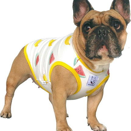 iChoue 2pcs French Bulldog Fruits Pattern Shirts 100% Breathable Cotton Tank Tops Vests Clothes for Frenchie Dogs, Lemon and Watermelon, Large