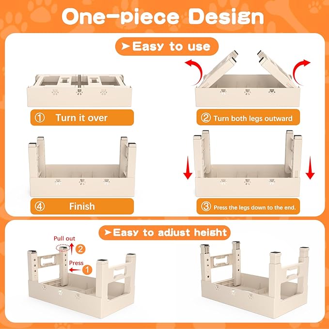 Elevated Dog Bowls with Mat, Raised Dog Food Bowl Stand with 2 Stainless Steel Bowls, 5 Height Adjustable (3.1", 9", 10", 11", 12") Non-Slip Feeder Set for Medium and Large Dogs – Apricot