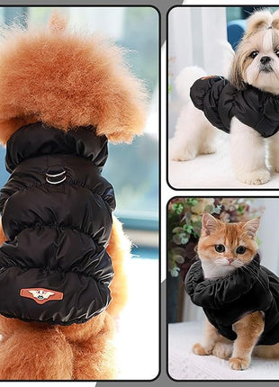 Winter Warm Dog Jacket for Small Medium Dogs Cat Cold Weather Coats with Harness Paded Dogs Fleece Vest Waterproof Windproof Dog Snow Jacket Pet Puppy Clothes (Black,XL)