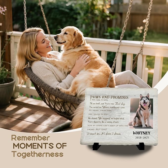 Personalized Pet Memorial Stone, Custom Dog Memorial Gifts for Loss of Dog with Photo Name Date, Dog Remembrance Gift, Loss of Dog Sympathy Gift for Dog Cat Lovers (Quote 15)